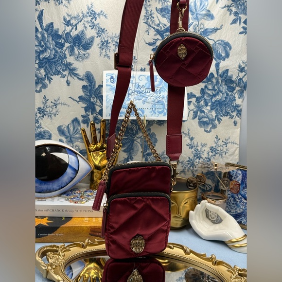 🆕 KURT GEIGER LONDON 🧿 NWOT Recycled Nylon Multi Pocket XBody Bag, Burgundy - Picture 2 of 12